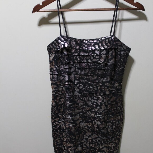COLLECTION DRESSBARN Spaghetti Strap Metallic Print Evening Mini Dress 6 EUC - Picture 4 of 12